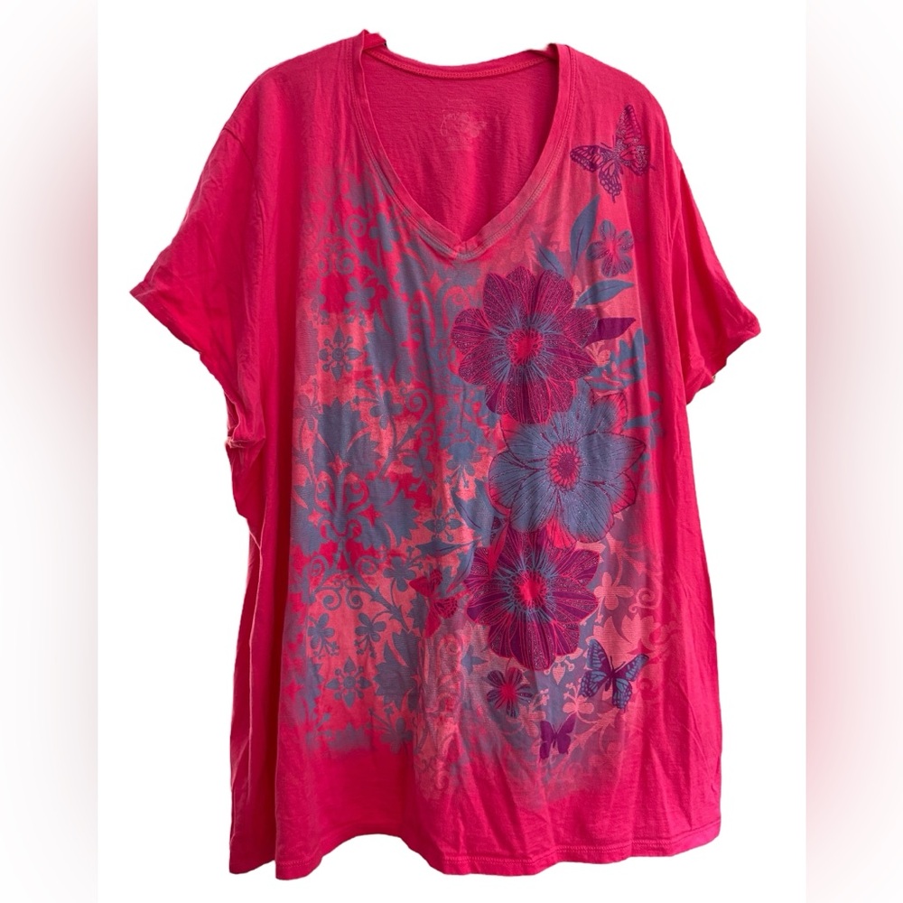 Just My Size Pink Sparkle Floral Print T Shirt Size 5X (30W-32W)